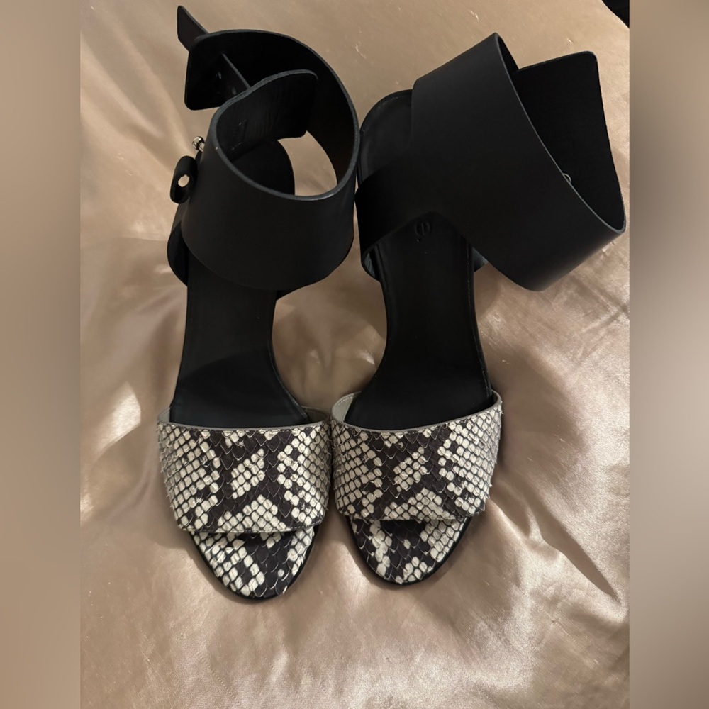 Vince Black and Snake Print Heels